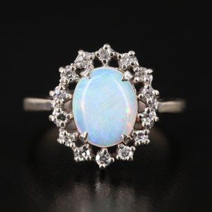 14K 2.54ctw Oval Opal Ring with Floral Diamond Halo